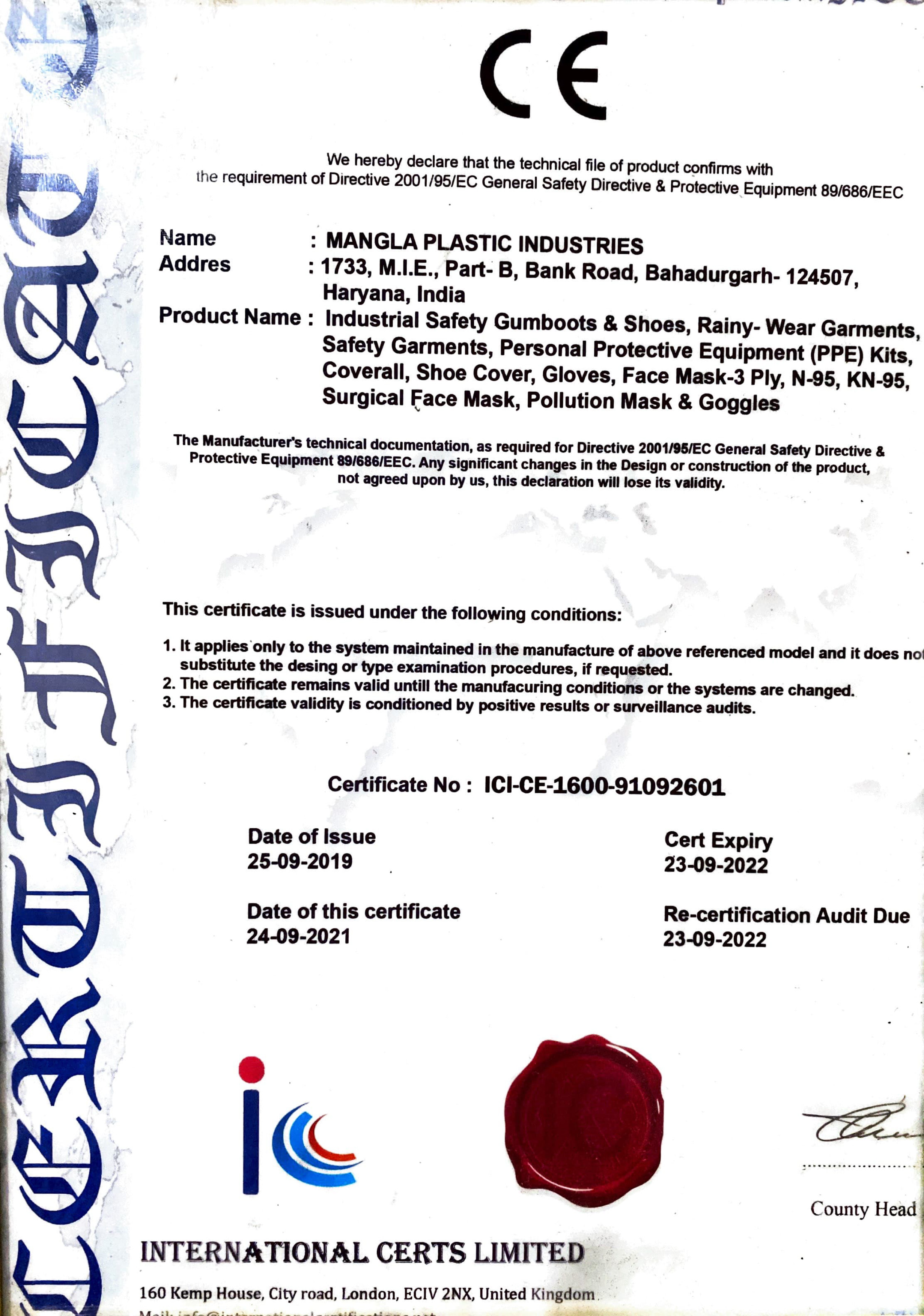 Certificate No : ICI-CE-1600-91092601